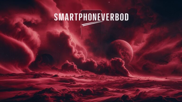 Rode, dramatische wolkenformaties met de tekst 'SMARTPHONEVERBOD' tegen een futuristische achtergrond. Dit past bij het thema smartphoneverbod op school